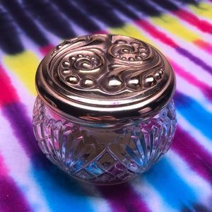 Vintage glass Avon jar empty- skin softener. Gold lid